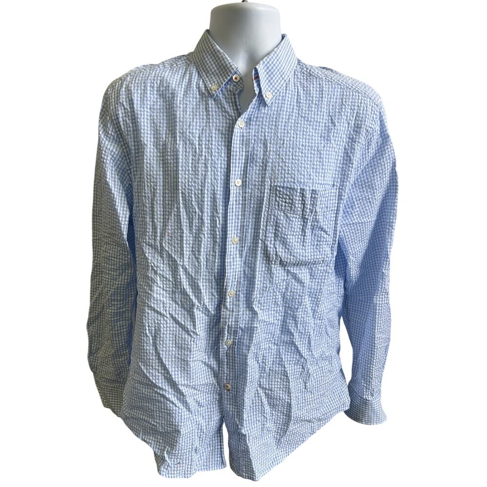 💙McLaughlin M Blue Gingham Button Down Shirt Classic Preppy Modern Prep Layer